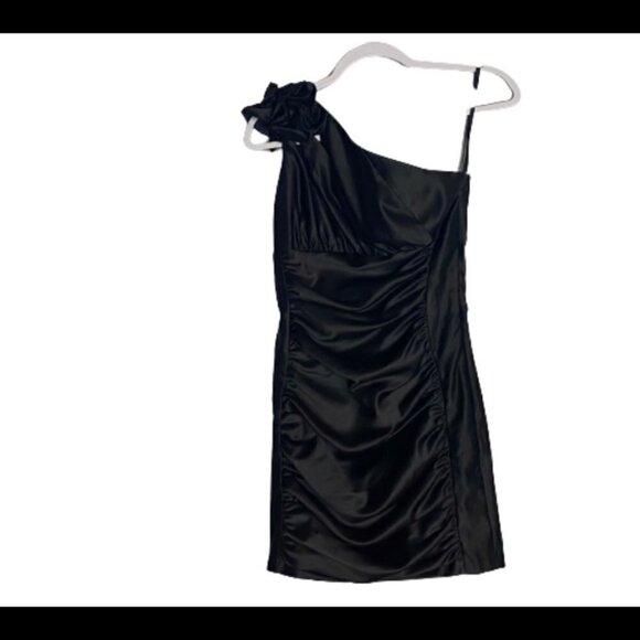 Gunne Sax Jessica McClintock Black Ruched One Shoulder Dress - Picture 1 of 6